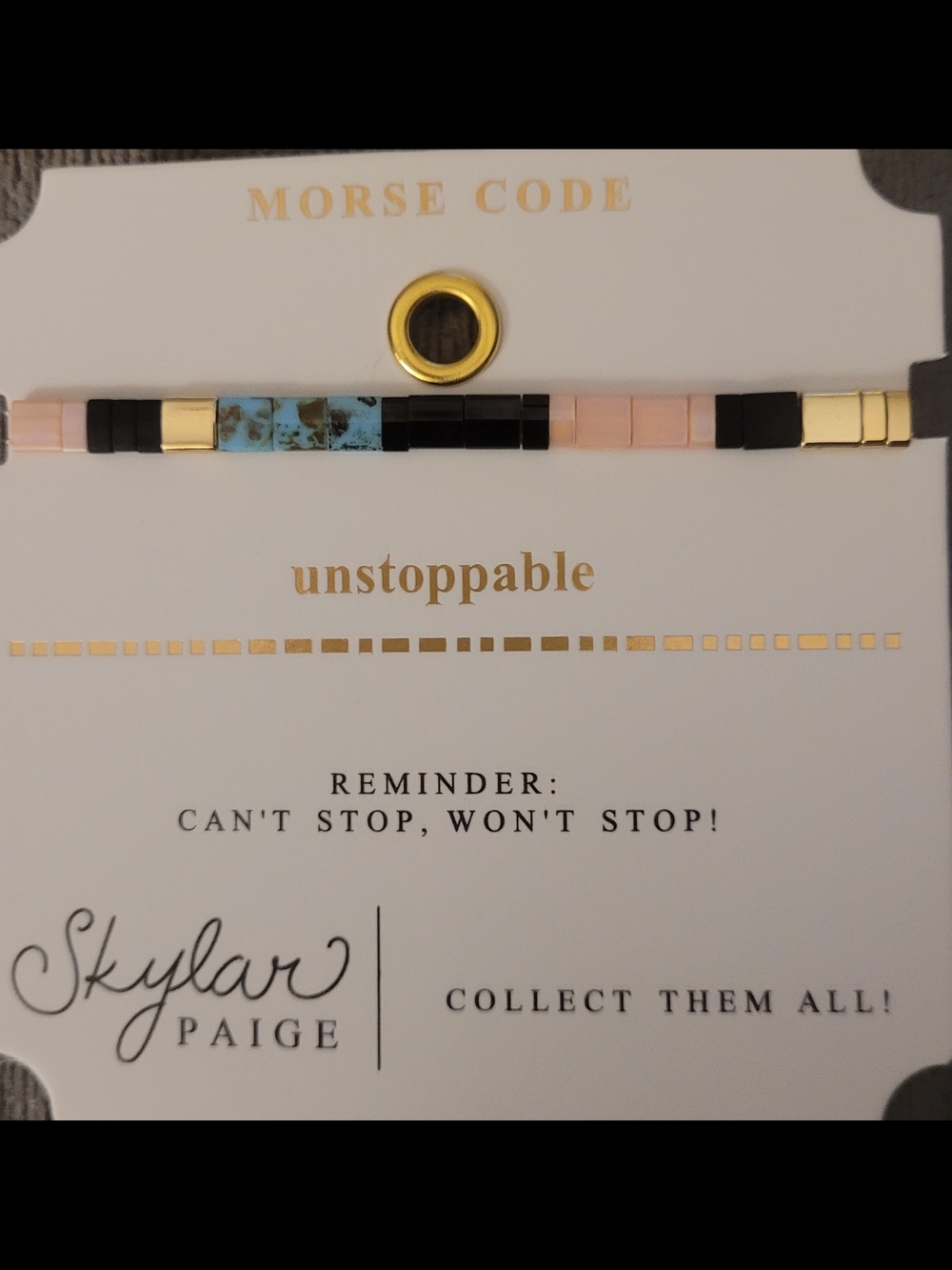 NEW 'Unstoppable' Morse Code Beaded Bracelet - Pink, Black, Turquoise, Gold